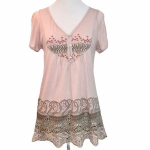 Dusty Rose Floral motif eyelet Tunic Top